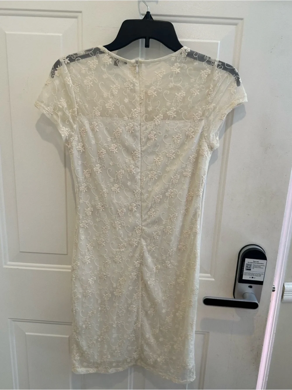 Lace Overlay Short Sleeve Dress in Ivory